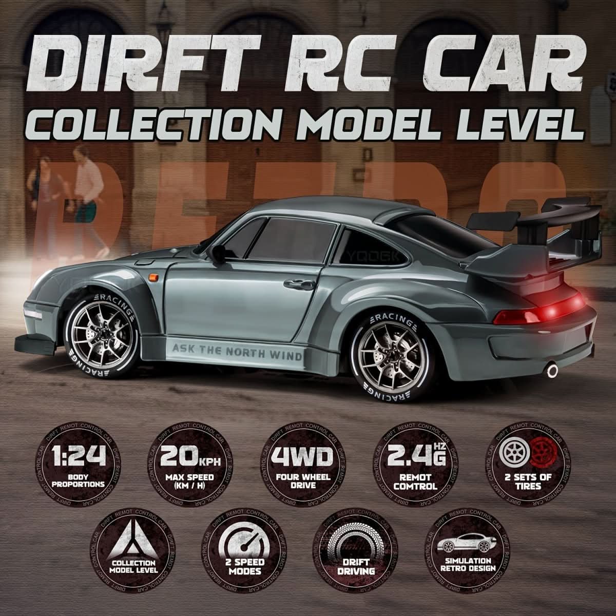 "1:24 RC Auto mit 4WD, beeindruckende LED-Räder, dynamisches Drift-Design, ideal für Kinder, Spielzeugfahrzeug"