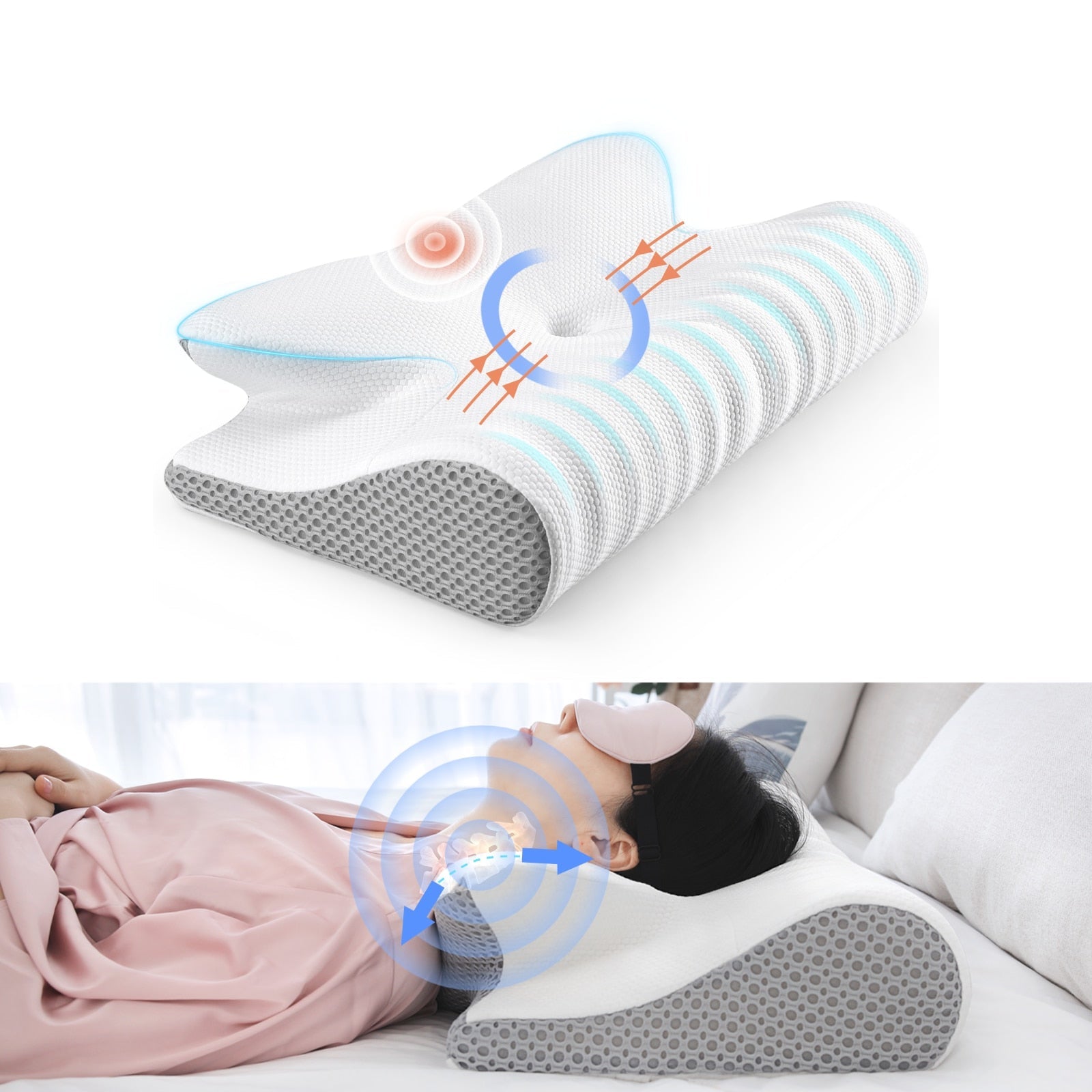 Myk 2-i-1 nakkepute i memoryfoam. Forbedrer søvnkomfort og gir hodestøtte for en god natts hvile.