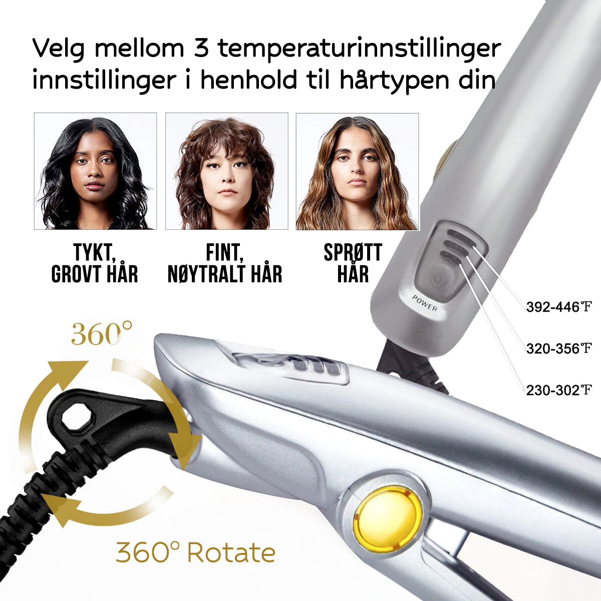 Hårstyler med avansert keramisk turmalinteknologi for å beskytte håret og gi langvarig glans.