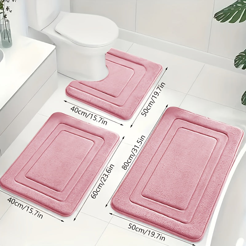 Praktisk svart 3-delt baderomsmatte i memory foam. Sklisikker og absorberende for daglig bruk.