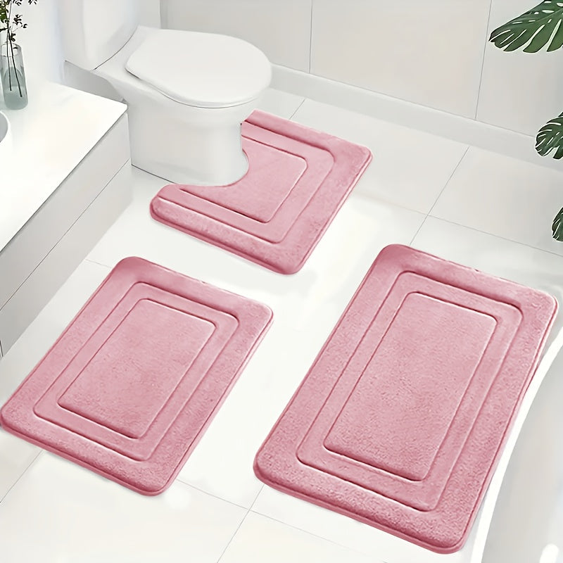 Myk og tykk memory foam dusjmatte, del av 3-delt sett. Absorberende for et tørt baderomsgulv.