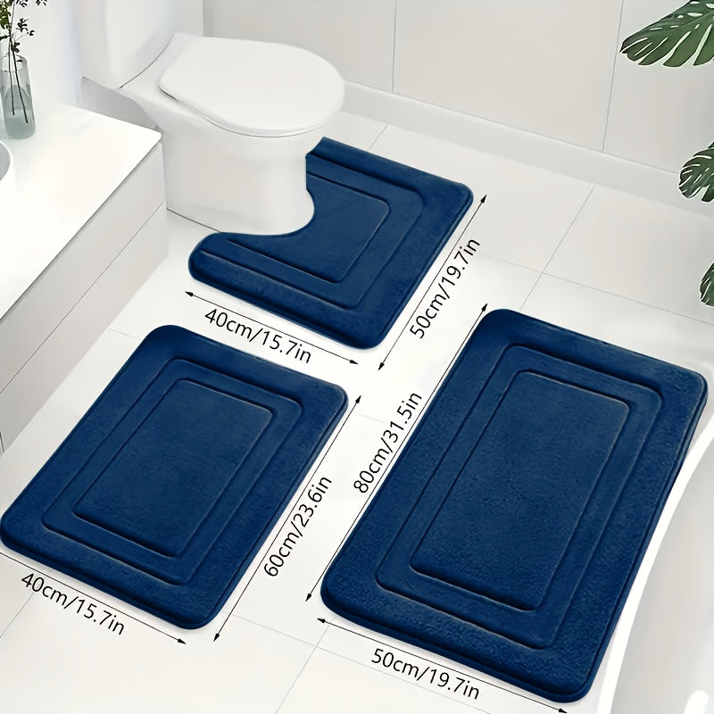 Beige, komfortabel 3-delt memory foam baderomsmatte. Sklisikker og myk under føttene.