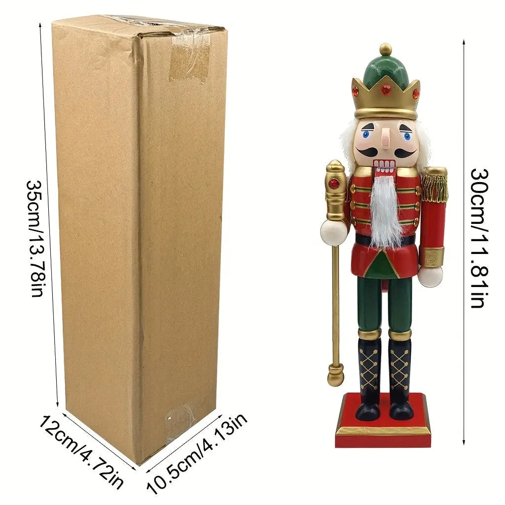 Livlig 30 cm nøtteknekker trommeslager julefigur i tre, festlig og detaljert juledekorasjon.