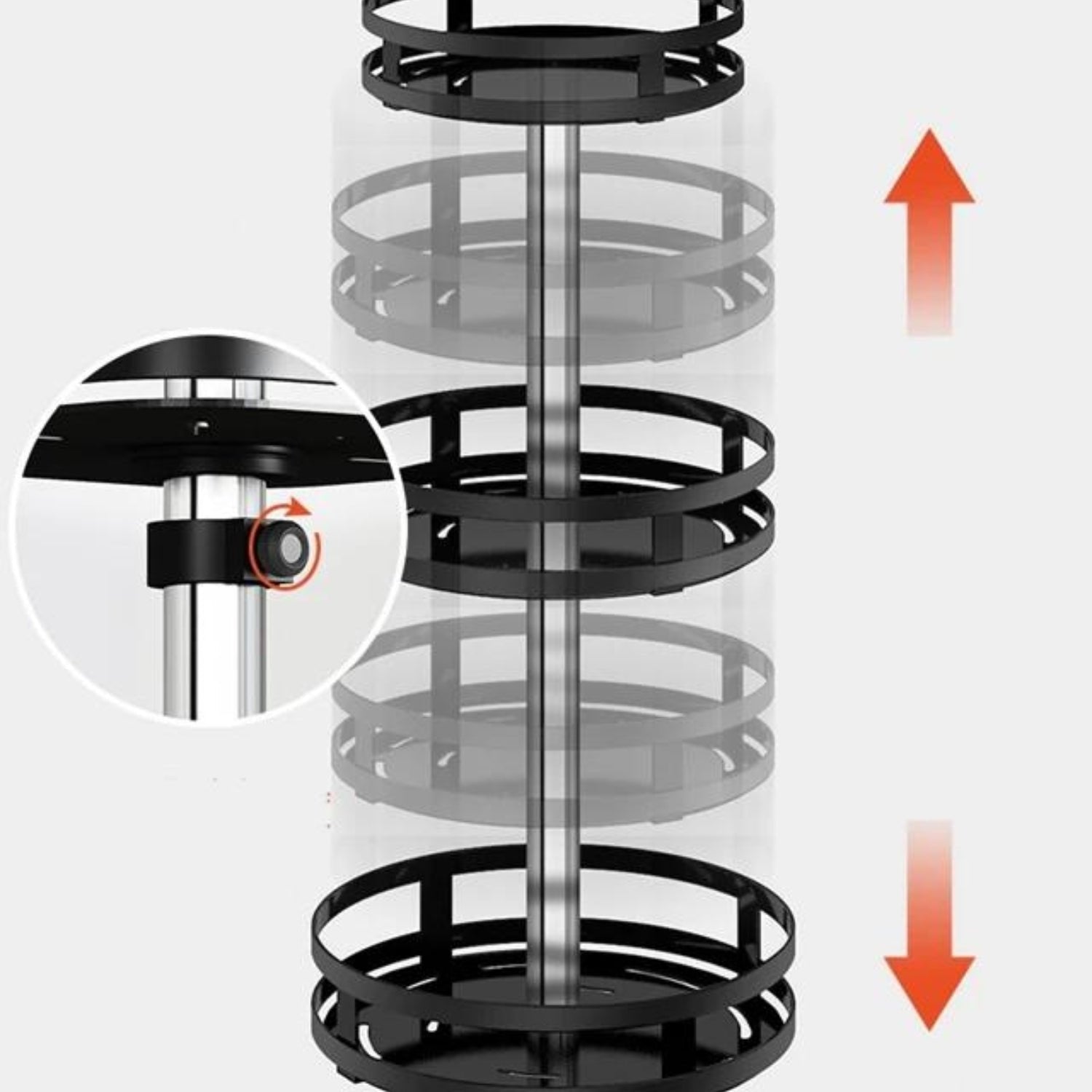 En moderne 360° roterende hylle for benkeplateorganisering i kjøkken eller baderom. Ryddig og funksjonell.