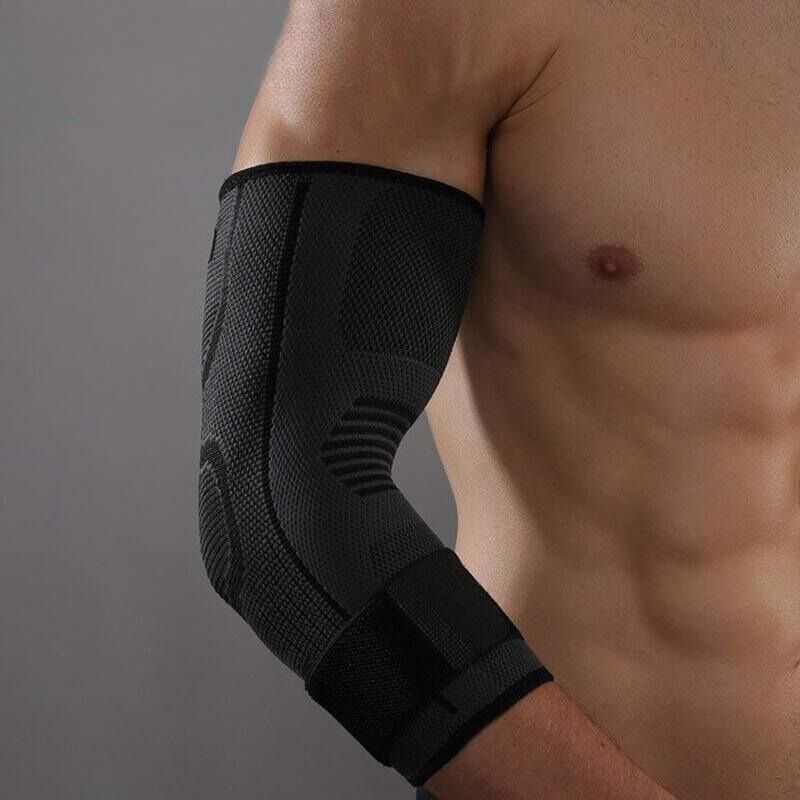 "3D Ellenbogenbandage mit atmungsaktivem Kompressionsmaterial, bietet schmerzfreie Unterstützung und Bewegungsfreiheit."