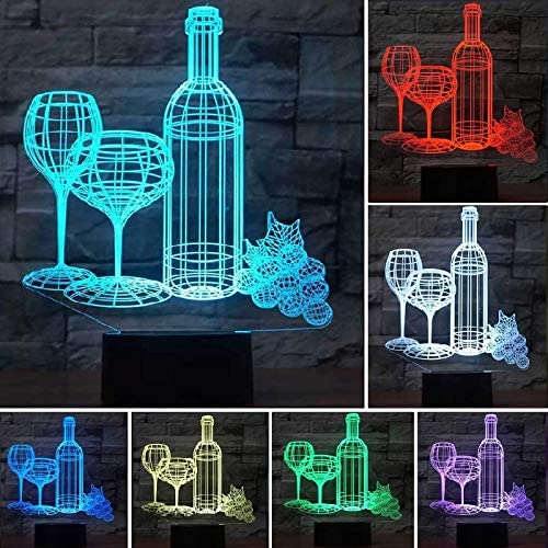 3D illusjonslampe med elegant vin- og glassmotiv. Perfekt LED bordlampe for stemningsfull hjemmedekorasjon.