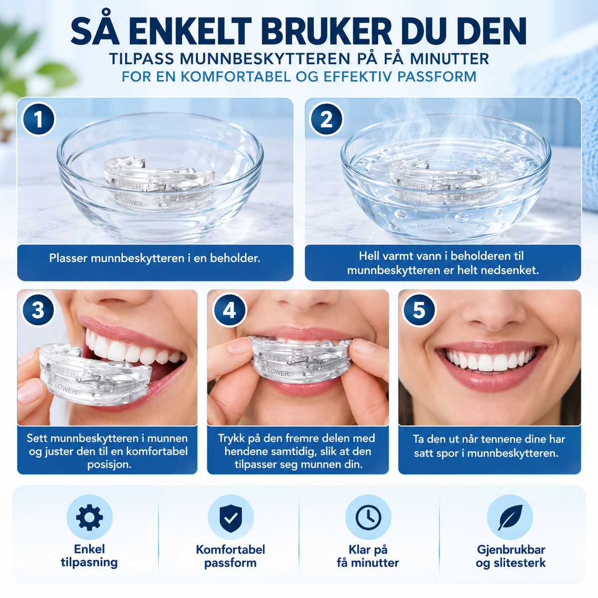 Unisex Justerbar Munnbeskytter i Silikon for Snorking og Tanngnissing