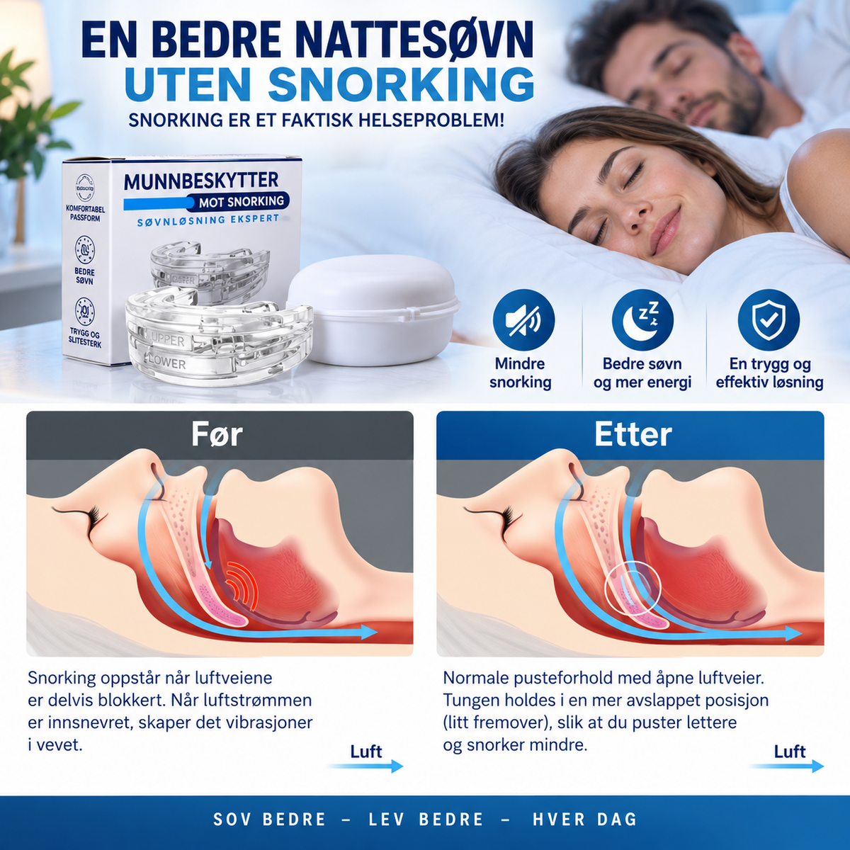 Unisex Justerbar Munnbeskytter i Silikon for Snorking og Tanngnissing