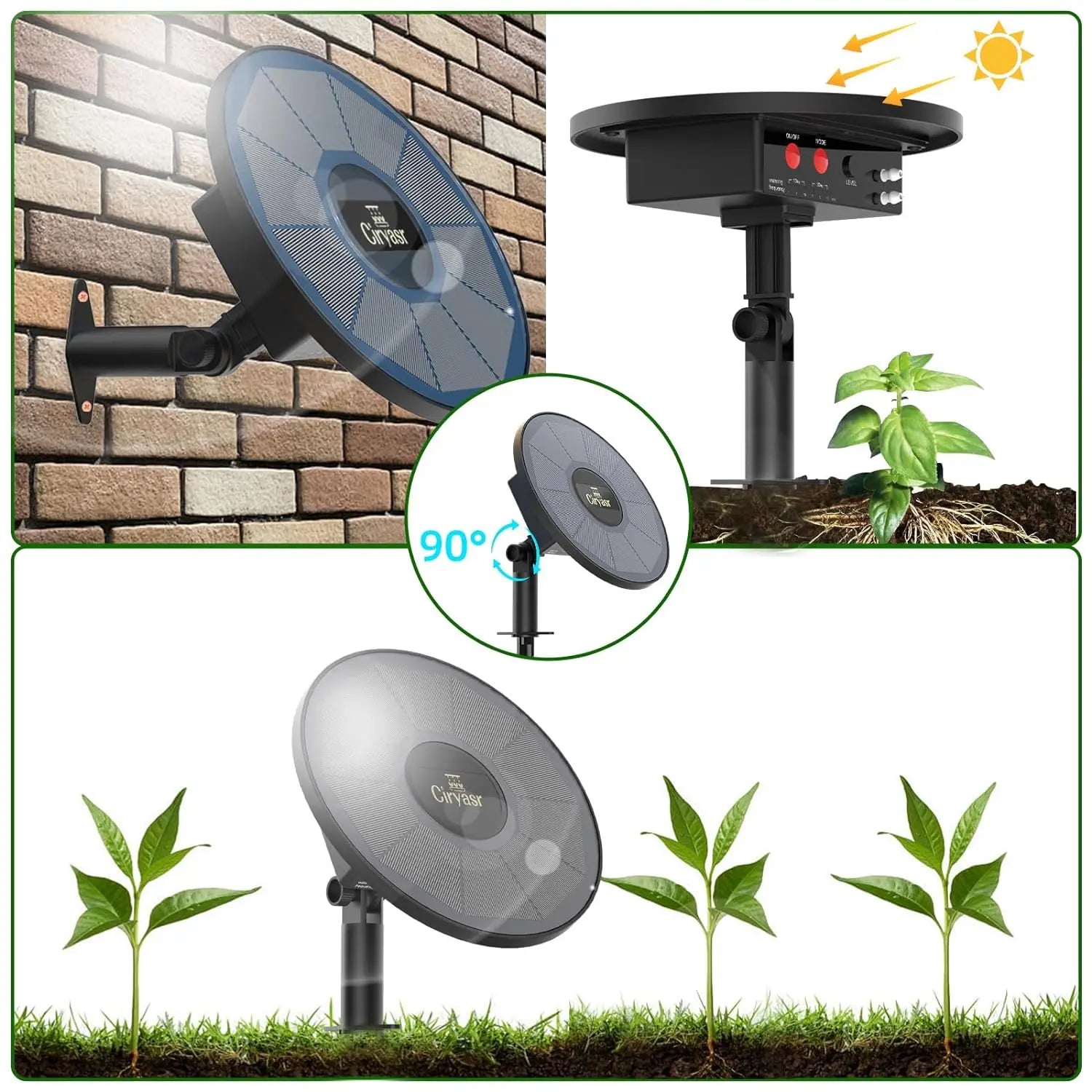 "Automatisches Solar-Bewässerungssystem, versorgt bis zu 15 Pflanzen energieautark, mit Solarpanel und Timer-Einstellungen."