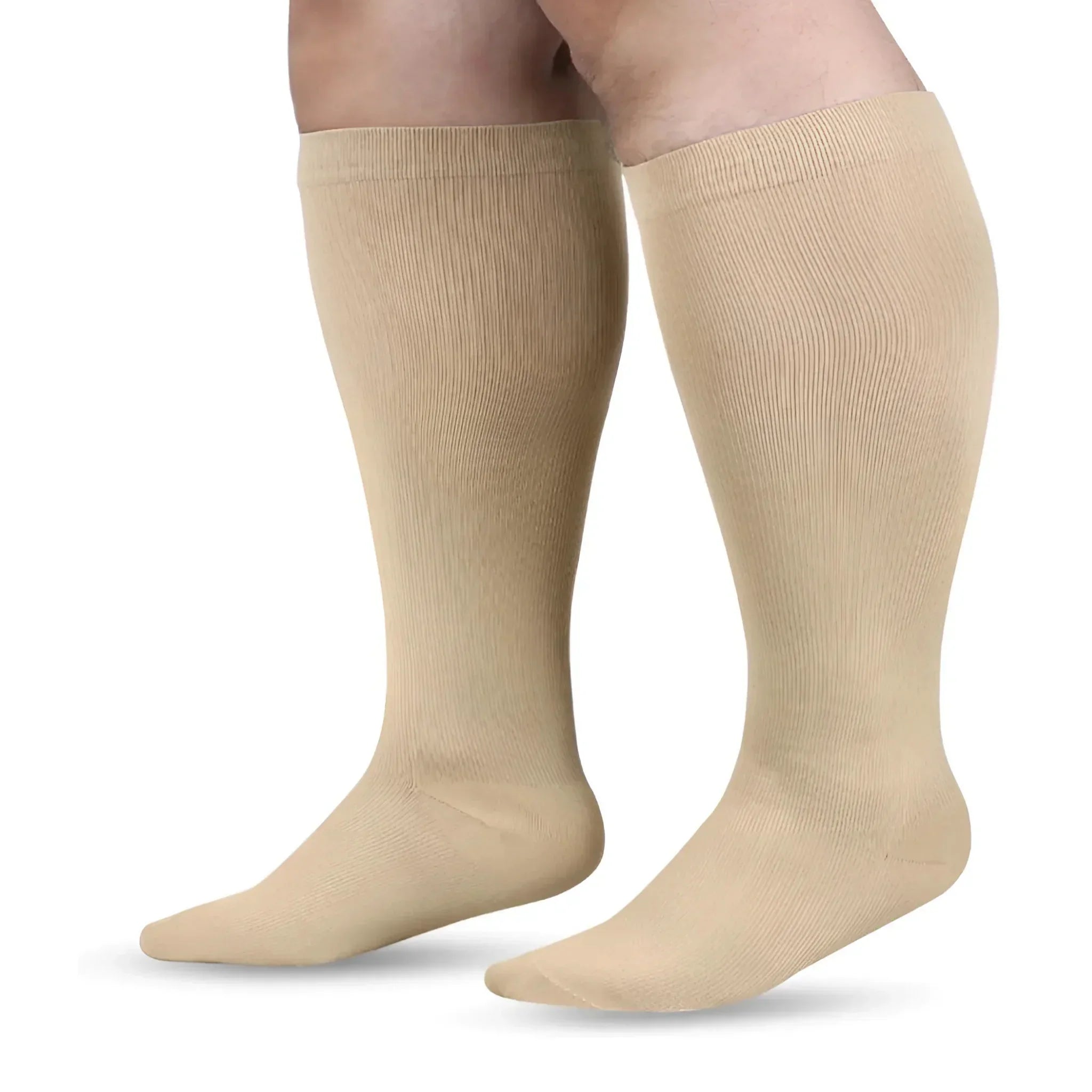 Beige Kompressionssocken, extra große Größen, für bessere Blutzirkulation und Komfort, elegante Passform für Alltag und Sport