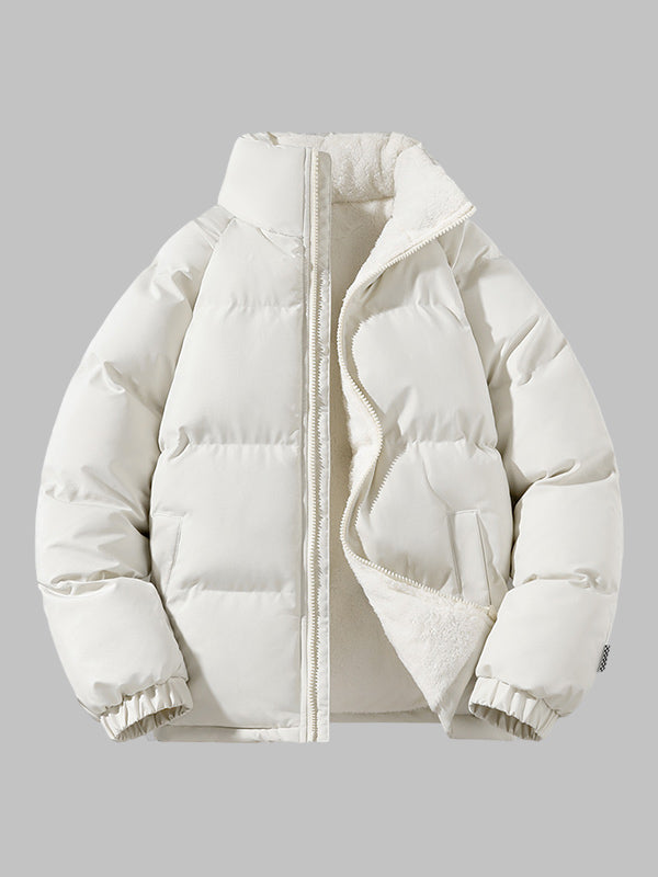 Braune Damen Pufferjacke mit gestepptem Design und Fleecefutter, winterwarm, Vorderansicht auf hellem Hintergrund.