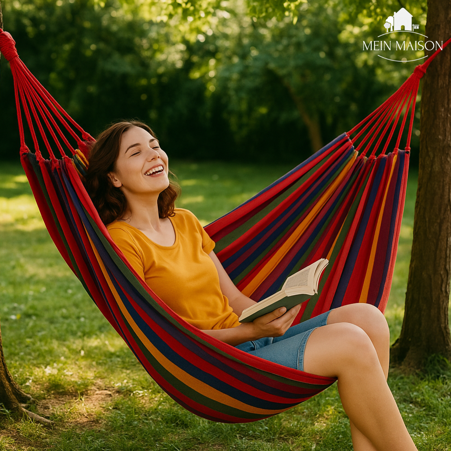 "Canvas Hängematte für Outdoor, robust, anti-rutsch, in Garten oder Camping, bietet Komfort und Stabilität bis 200 kg."