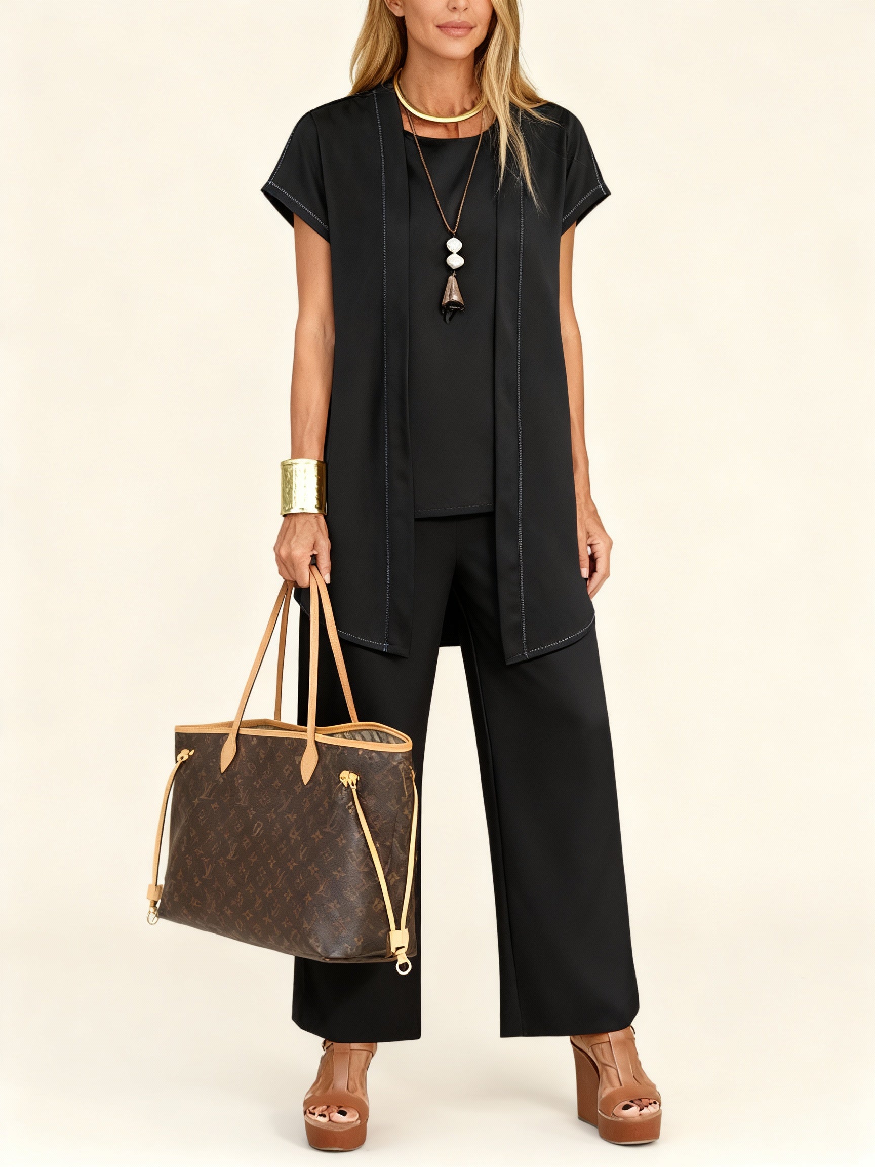 "Damen Boho-Set: Langarm-Oberteil und Hose, vielseitig und stilvoll in Schwarz und Weinrot, ideal für Herbsttagen"