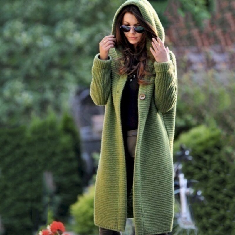 "Damen Cardigan mit Kapuze in gedeckten Farben, ideal für Herbst/Winter, aus Baumwoll-Polyester für Komfort und Wärme."