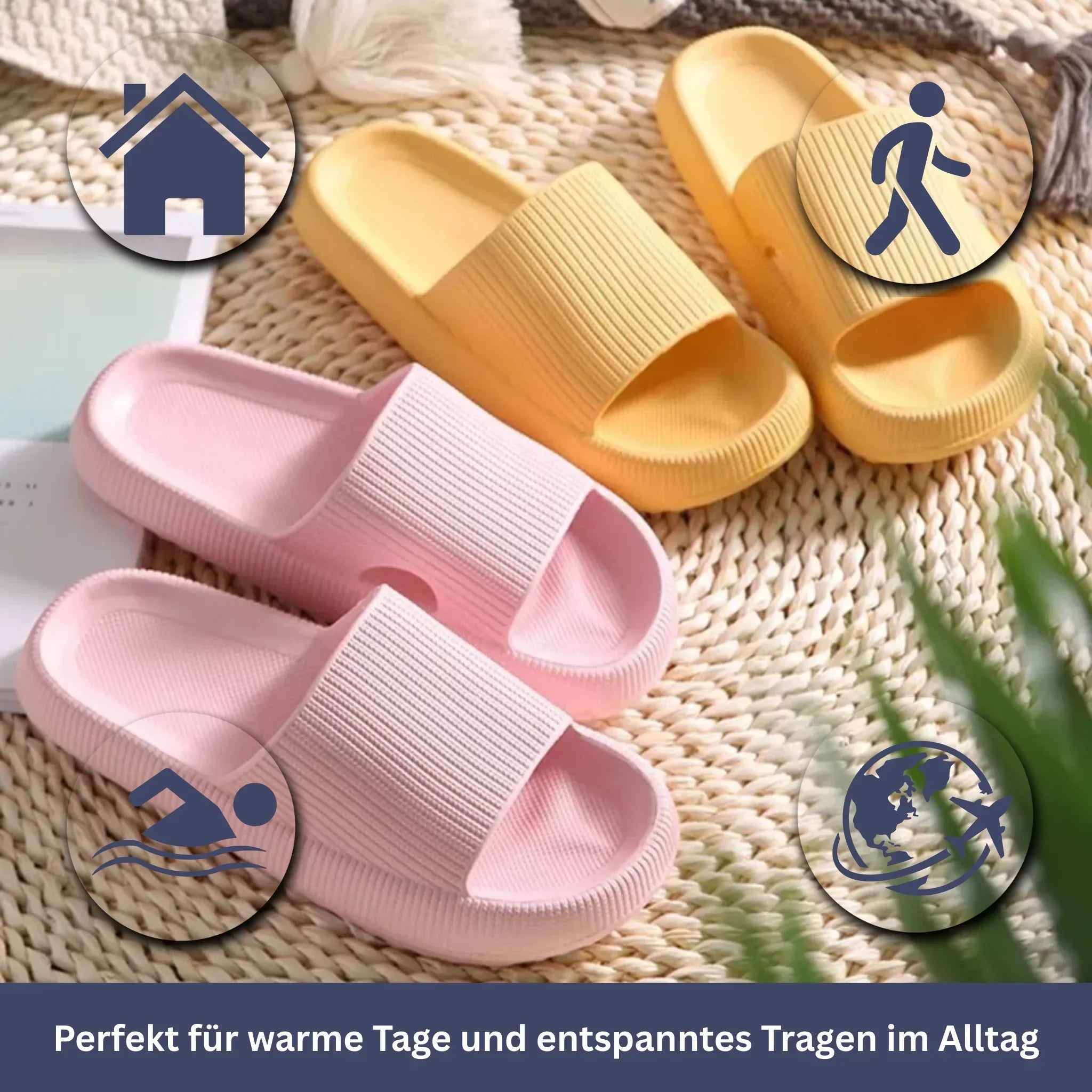 "Damen Cloud Cushion Pantoffeln, bequeme Hausschuhe mit weicher Polsterung, rutschfester Sohle, in Marineblau."
