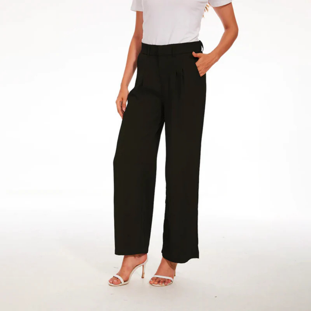 "Damen Hochtaillierte Hose, luftiger Schnitt, weites Bein, lässig elegant, perfekt für Büro und Freizeit, komfortabel."