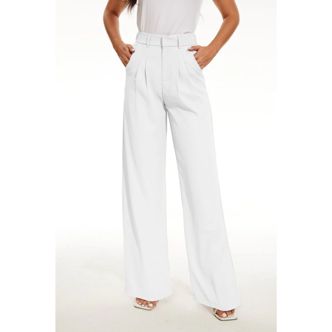 "Damen Hochtaillierte Hose, luftiger Schnitt, weites Bein, lässig elegant, perfekt für Büro und Freizeit, komfortabel."