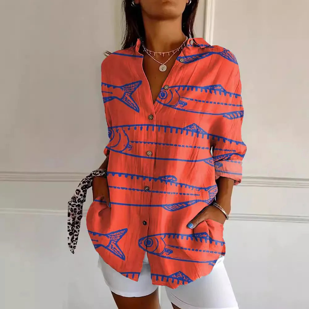 "Damen Langarm Hemd mit Blumenmuster, Button Down, floral, elegant, ideales Sommeroutfit für Büro und Freizeit."