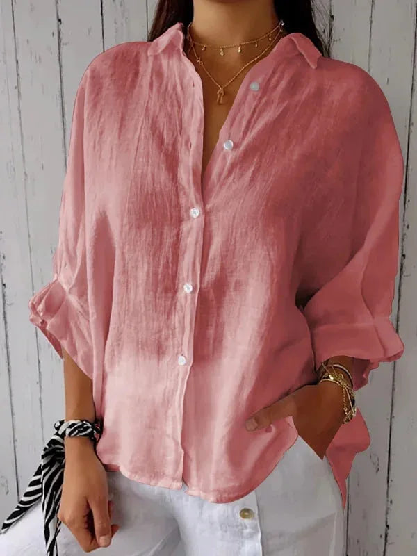 "Damen Sommerhemd Button Down, Langarm, leichter Stoff, lockere Passform, stilvoll für Strand und Stadtbummel"