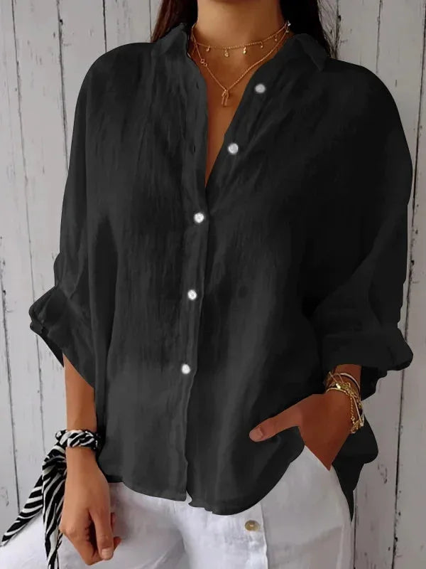 "Damen Sommerhemd Button Down, Langarm, leichter Stoff, lockere Passform, stilvoll für Strand und Stadtbummel"