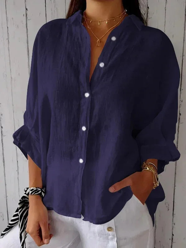 "Damen Sommerhemd Button Down, Langarm, leichter Stoff, lockere Passform, stilvoll für Strand und Stadtbummel"