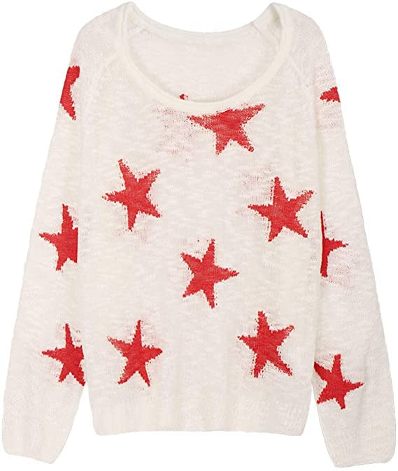 "Damen Strickpullover mit Sternenmuster, kontrastierende Farben, lässiger Schnitt, komfortabel und stilvoll für Alltag."