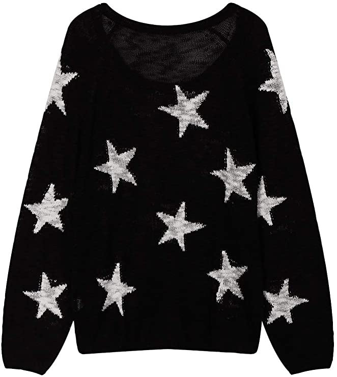 "Damen Strickpullover mit Sternenmuster, kontrastierende Farben, lässiger Schnitt, komfortabel und stilvoll für Alltag."