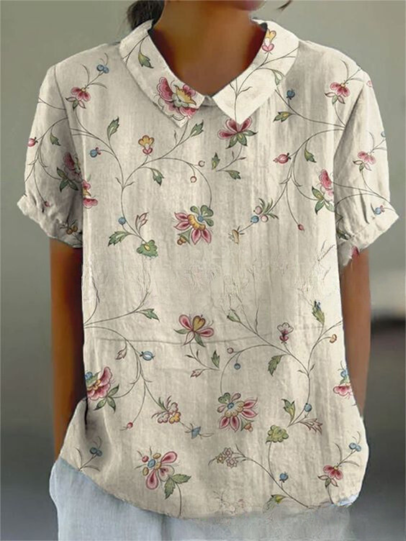 "Damen Vintage Blumenbluse mit zartem Blumenmuster, lässiger Schnitt, feminines Design, ideal für Alltag und besondere Anläss