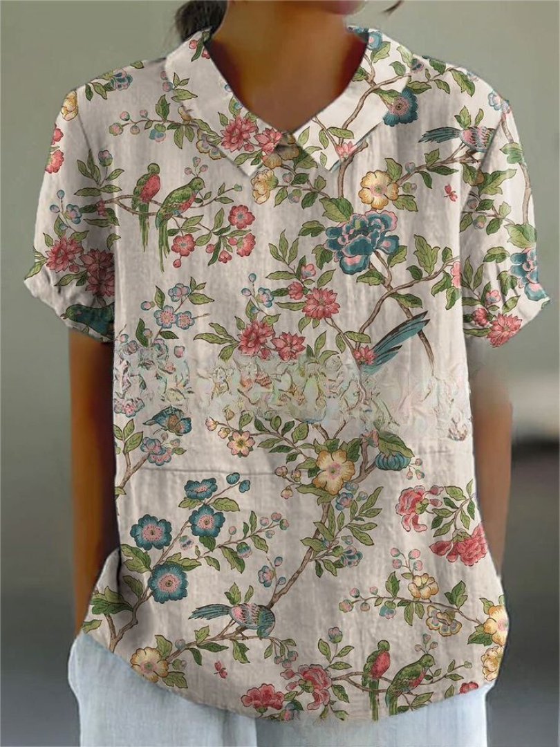 "Damen Vintage Blumenbluse mit zartem Blumenmuster, lässiger Schnitt, feminines Design, ideal für Alltag und besondere Anläss