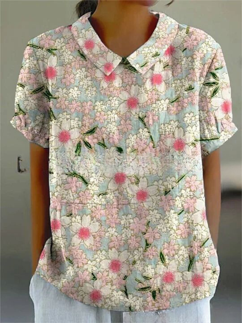 "Damen Vintage Blumenbluse mit zartem Blumenmuster, lässiger Schnitt, feminines Design, ideal für Alltag und besondere Anläss