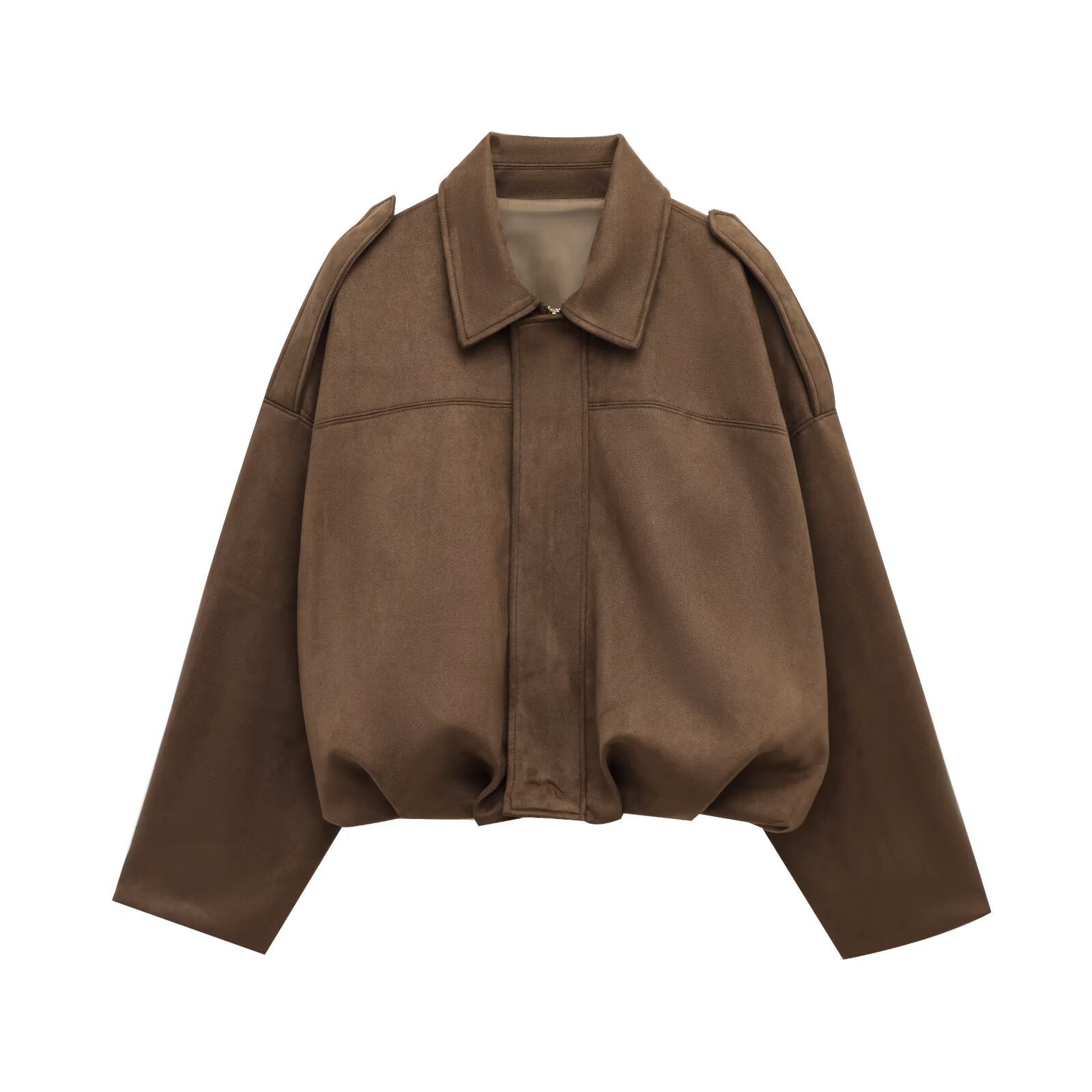 "Damen oversized Wildleder Utility Jacke mit Taschen, moderne Silhouette, vielseitig und elegant für jeden Anlass"