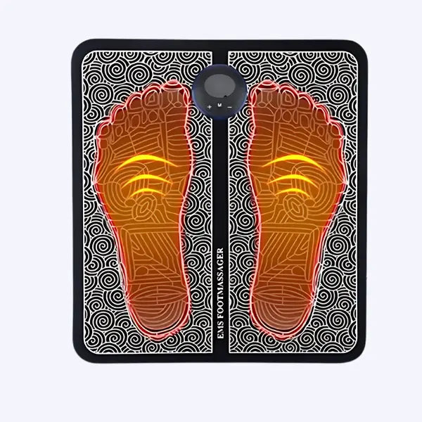 "EMS Fußmassager mit NMES-Technologie, ovales Design, schwarz, für Schmerzlinderung, Durchblutungsförderung, Wohlbefinden."