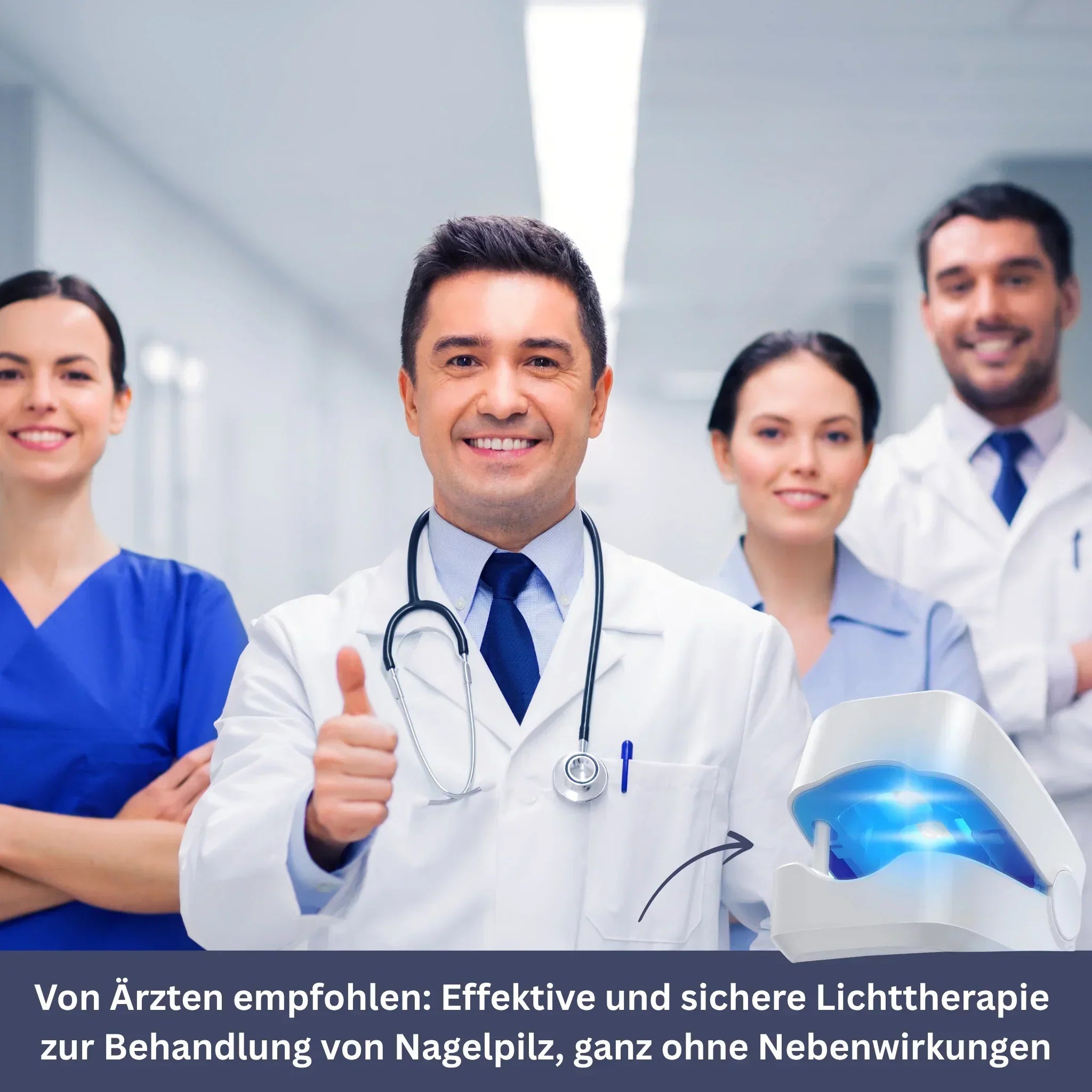 Effizientes Lasergerät gegen Nagelpilz zur Nagelpflege. Kompaktes, tragbares Design, sicher und schmerzfrei in der Anwendung.
