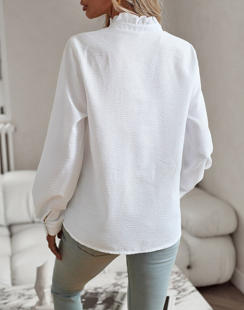 Elegante Damenbluse aus Baumwoll-Polyester, klassischer Schnitt, erhältlich in Blau, Rosa, Schwarz, Weiß, stilvoll und bequem