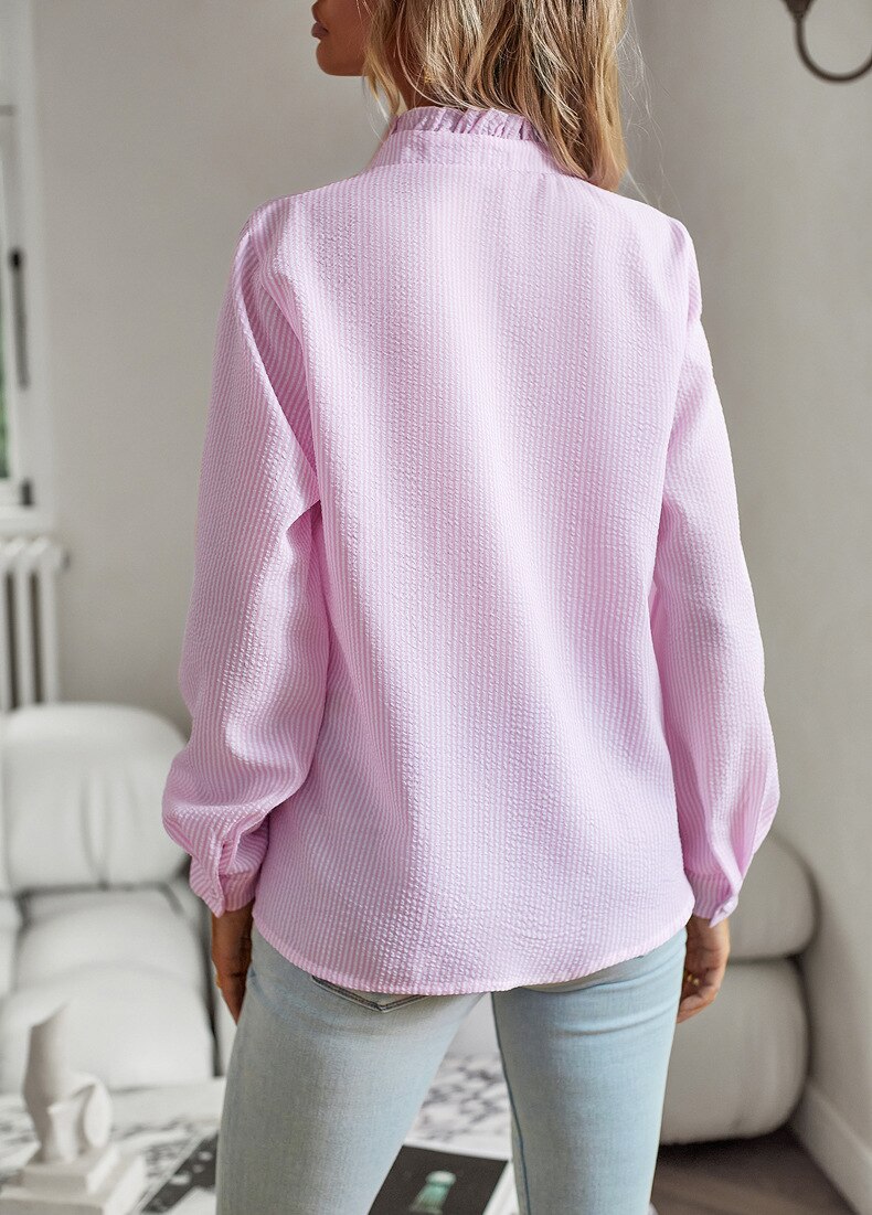 Elegante Damenbluse aus Baumwoll-Polyester, klassischer Schnitt, erhältlich in Blau, Rosa, Schwarz, Weiß, stilvoll und bequem