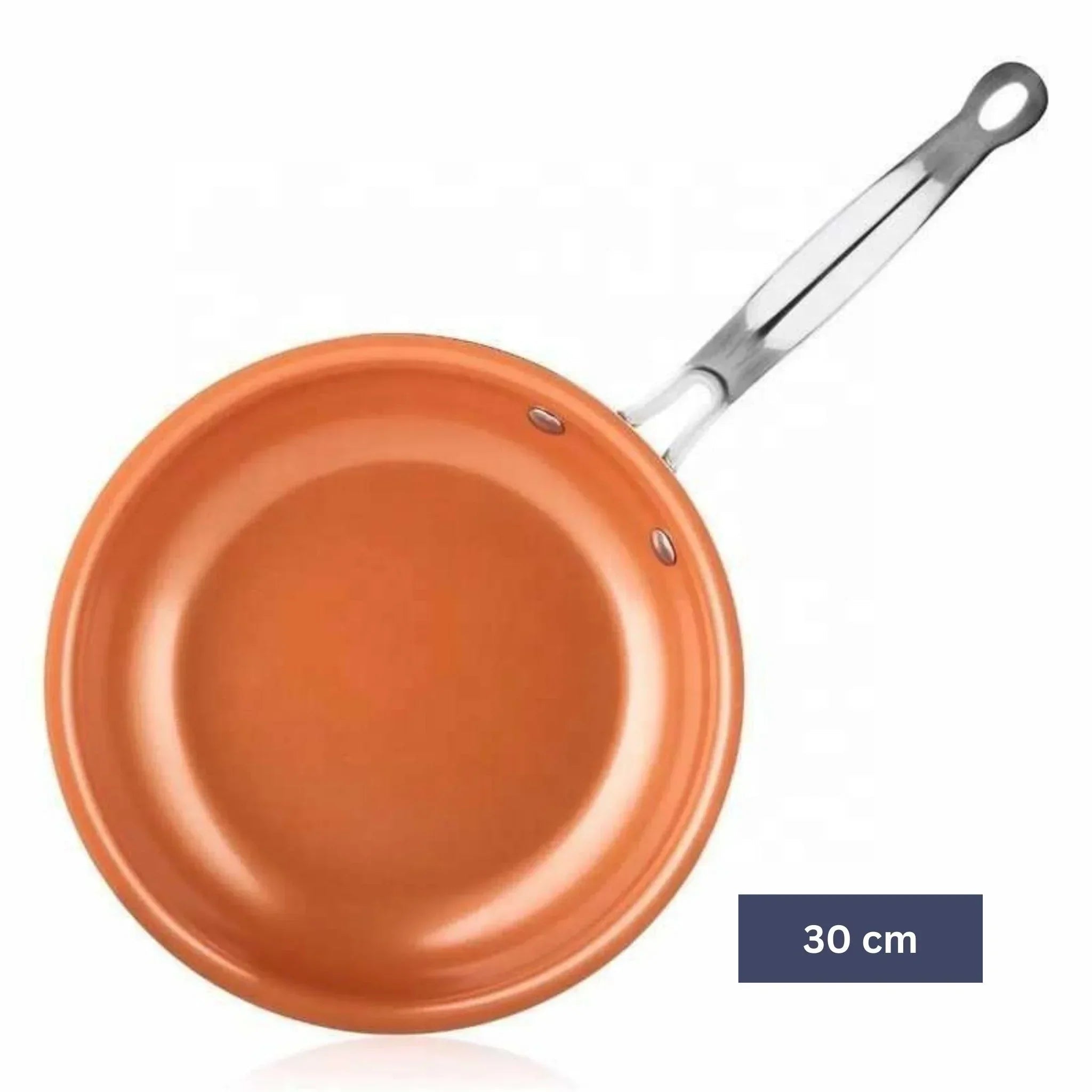 "Elegante KupferPfanne Deluxe mit glänzender Optik, Edelstahlgriff und optimaler Wärmeverteilung, ideal für Gourmet-Küche."