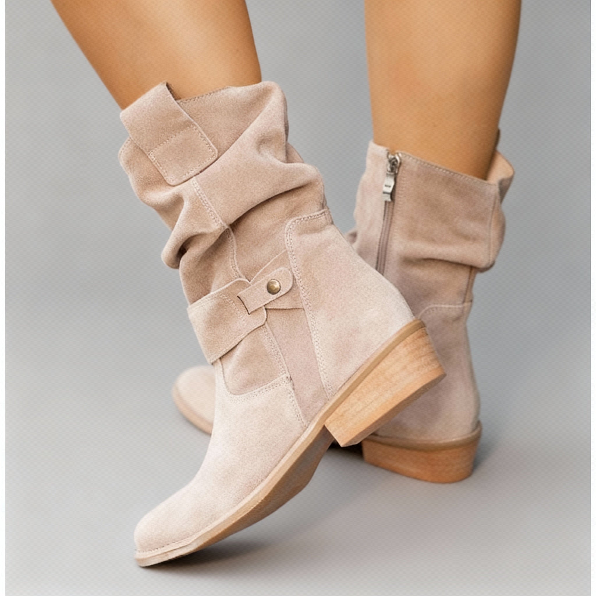 "Elegante orthopädische Stiefelette, beige, mit bequemem Einstieg, vielseitig für Stadt oder Büro, Damenmode, Komfor"