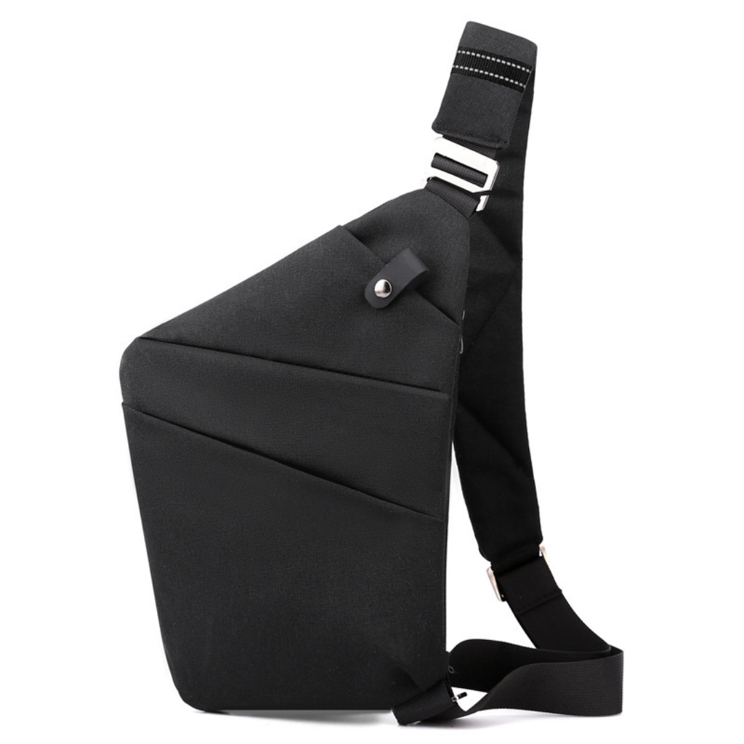 "Elegante schwarze Anti Diebstahl Umhängetasche für Damen, kompakt mit verstellbarem Riemen und versteckten Fächern."