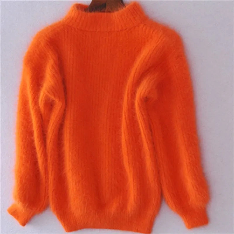 "Eleganter Damen Angora Vintage Pullover in Orange, warmer Strick, stilvolles Design, perfekte Ergänzung für kalte Tage."