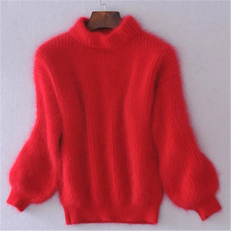 "Eleganter Damen Angora Vintage Pullover in Orange, warmer Strick, stilvolles Design, perfekte Ergänzung für kalte Tage."