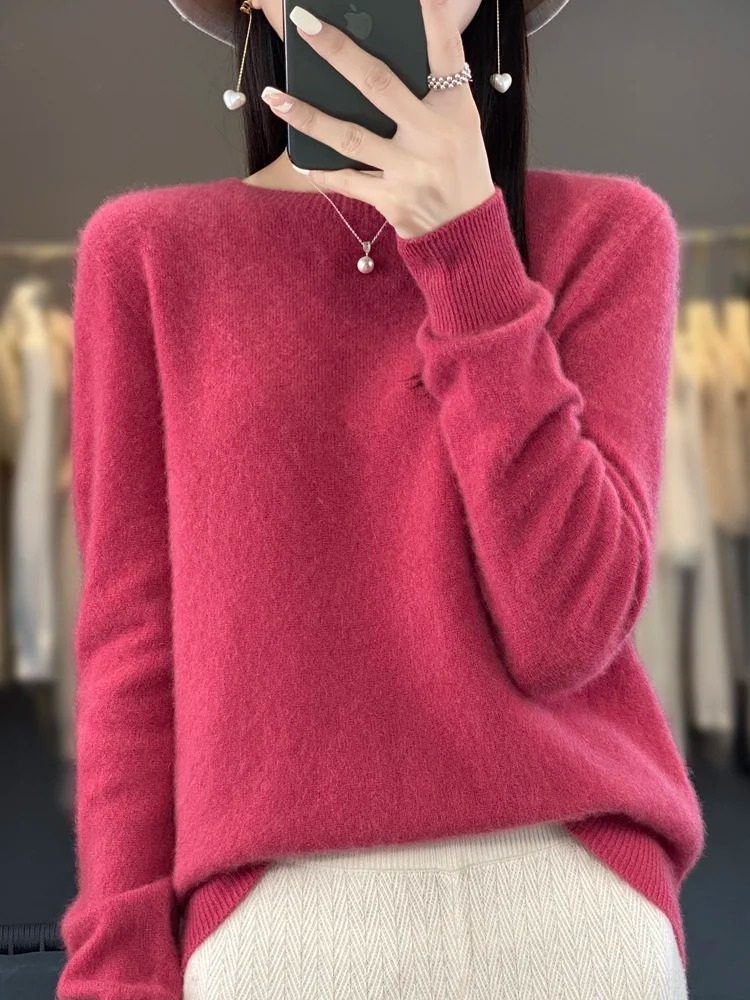 "Eleganter Damen Kaschmir Pullover mit rundem Ausschnitt, weiche Textur, klassisches Design, vielseitig für jeden Anlass."