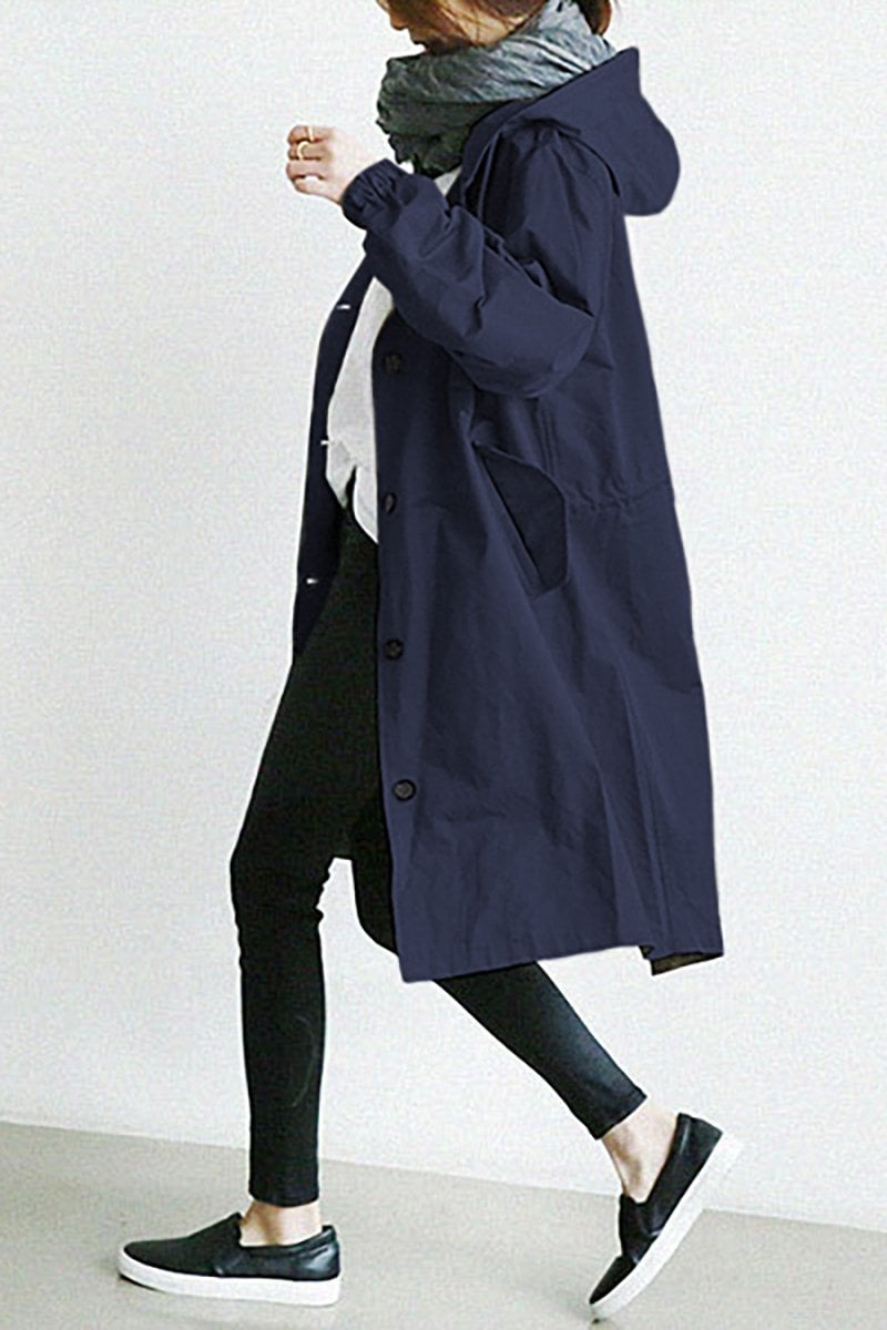 "Eleganter Damen-Trenchcoat mit Kapuze, stilvoller Regenmantel aus Baumwollmix, ideal für Übergangswetter"
