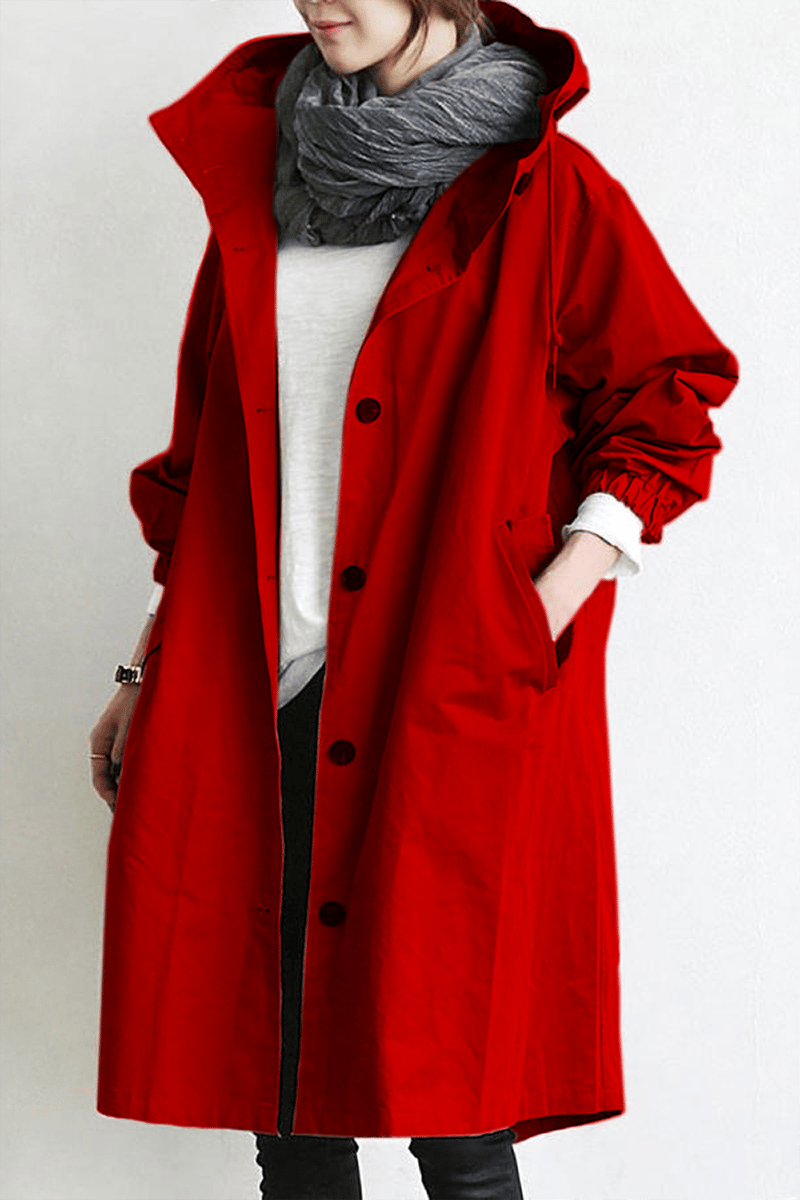 "Eleganter Damen-Trenchcoat mit Kapuze, stilvoller Regenmantel aus Baumwollmix, ideal für Übergangswetter"