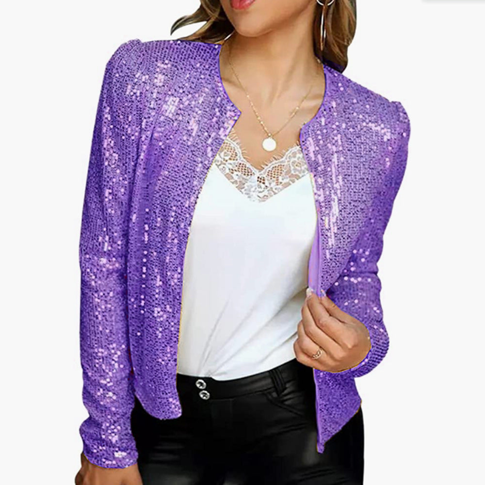 "Eleganter Damenblazer mit Glanzfinish, ideal für Büro und besondere Anlässe, für stilvollen Komfort."