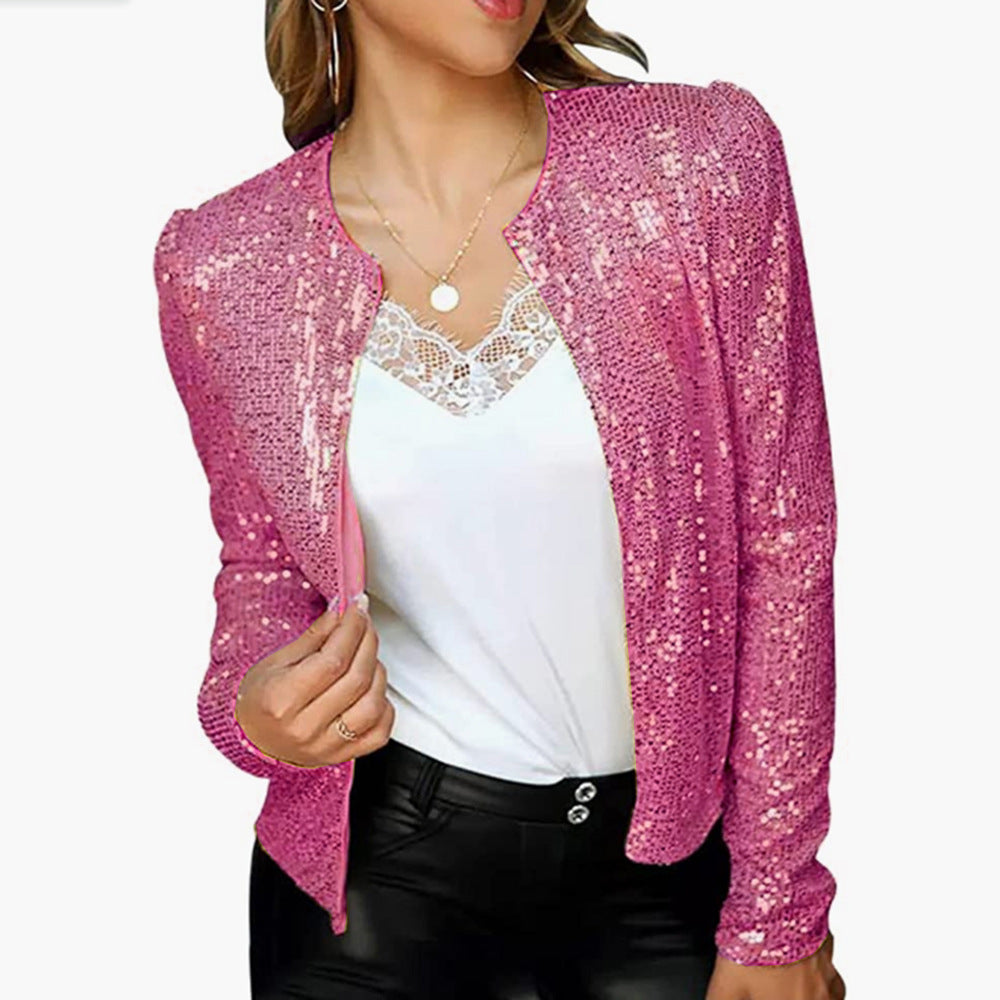 "Eleganter Damenblazer mit Glanzfinish, ideal für Büro und besondere Anlässe, für stilvollen Komfort."