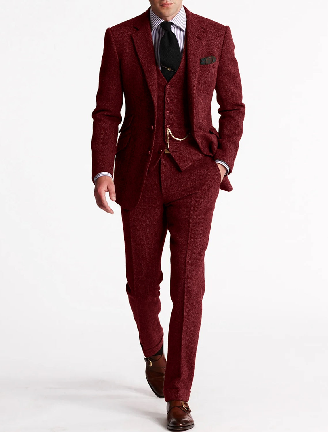 "Eleganter Herren Hochzeitsanzug, dreiteiliges Set, klassische Silhouette, marineblau, maßgeschneiderter Look für besondere A