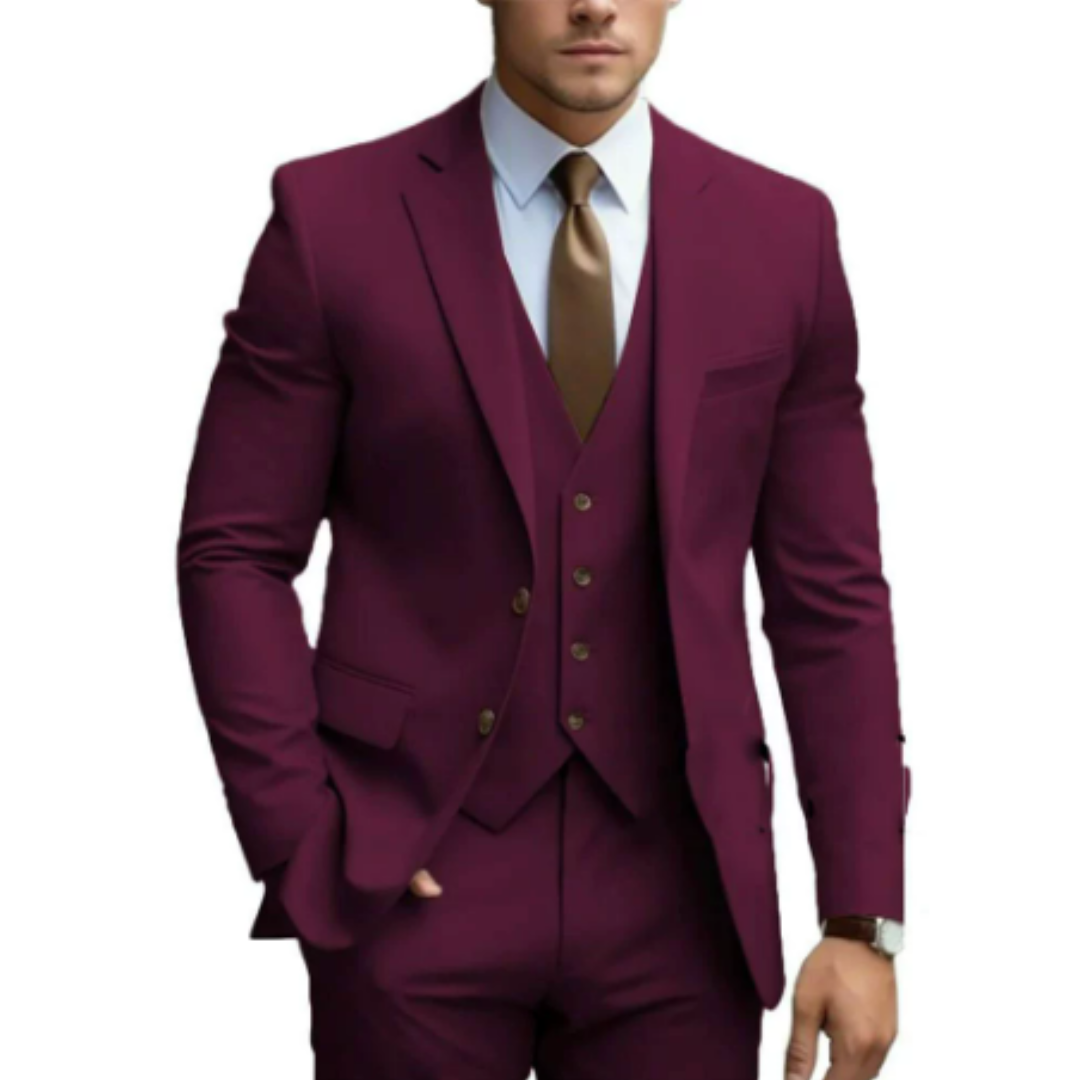 Eleganter Herrenanzug für Hochzeitsevents, 3-teilig, mit Jacke, Weste und Hose; ideal für formelle Anlässe.
