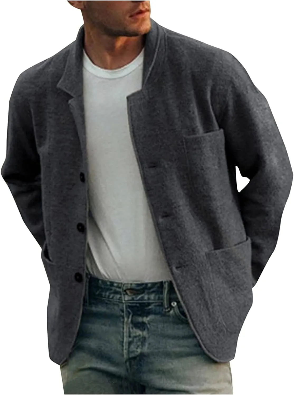 Eleganter Herrenblazer in Dunkelgrau, stilvoller Schnitt, vielseitig kombinierbar, ideal für formelle Anlässe und Alltag.