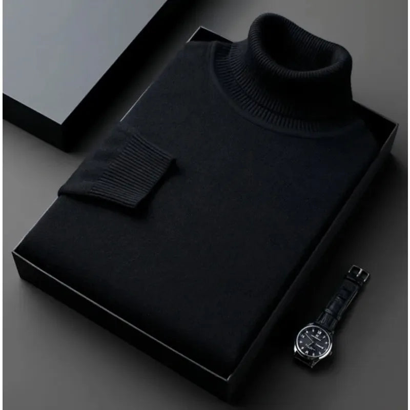 "Eleganter Rollkragenpullover aus hochwertiger Wolle, klassisches Design, für stilvolle Herrenmode, warm und komfortabel."