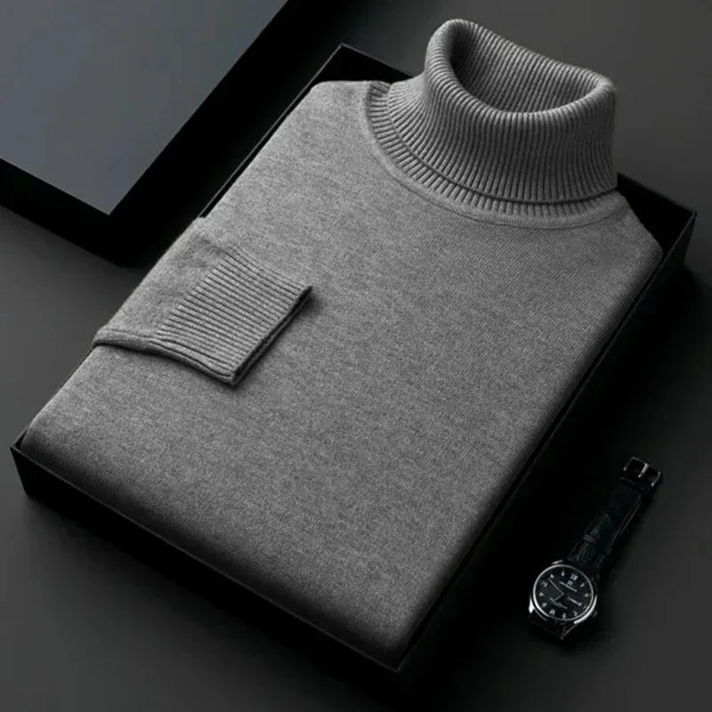 "Eleganter Rollkragenpullover aus hochwertiger Wolle, klassisches Design, für stilvolle Herrenmode, warm und komfortabel."